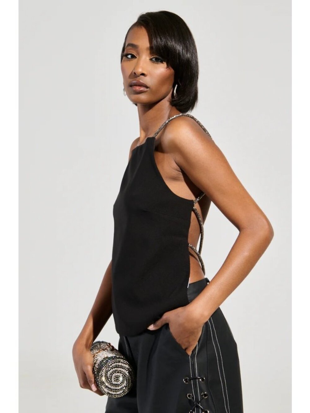EDIKTED BLACK Black Rhinestone Top size S